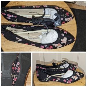Time and Tru Black and Pink Floral Flats